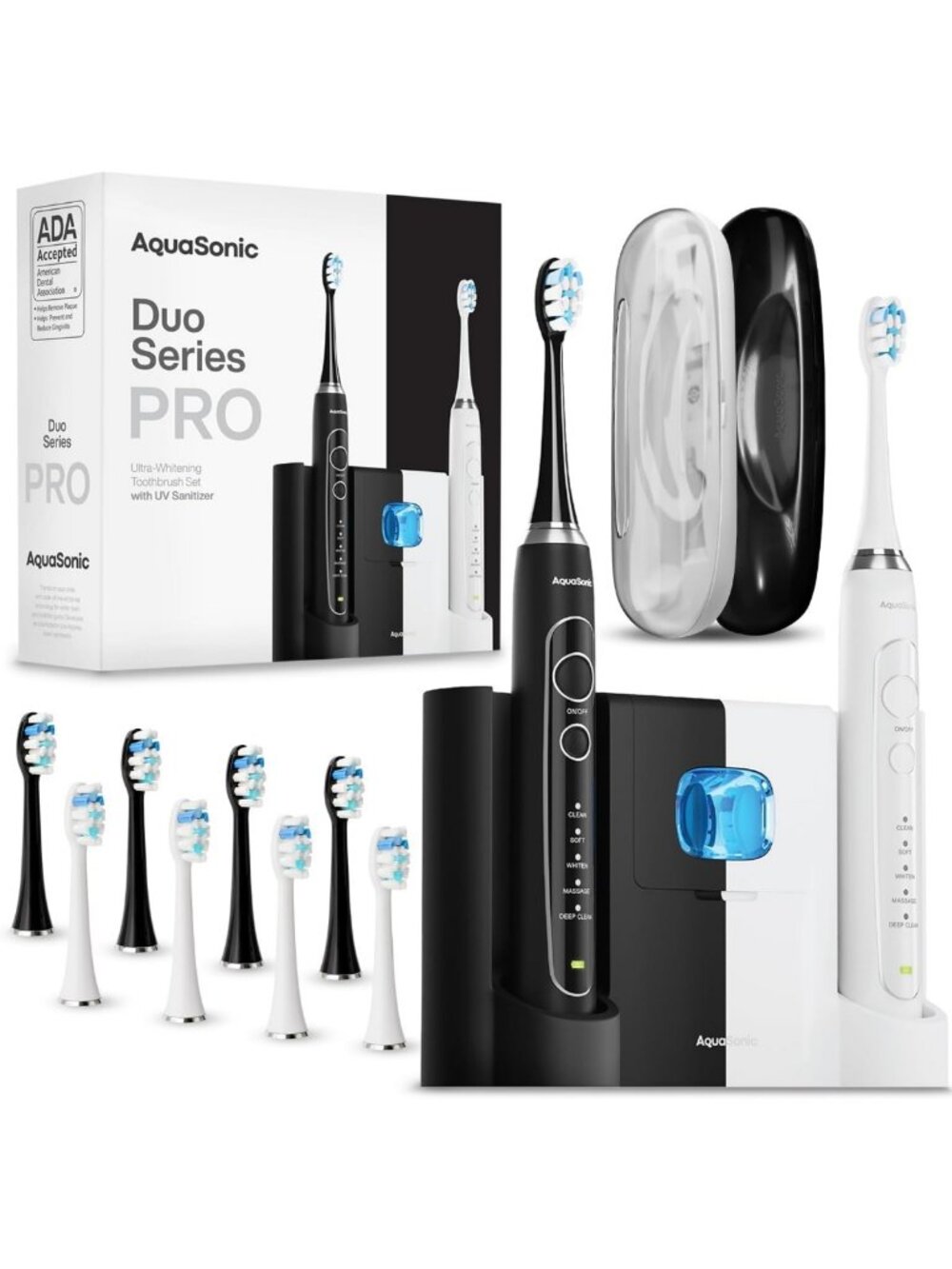 Electric Toothbrush with UV Sanitizer, Inductive Charging, 5 Modes & 10 Brush